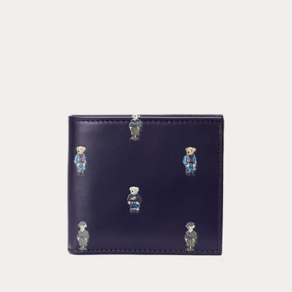 NWT Ralph Lauren Polo Bear Navy Blue Multi Bear Leather Bifold Wallet MSRP$125 - Picture 2 of 16